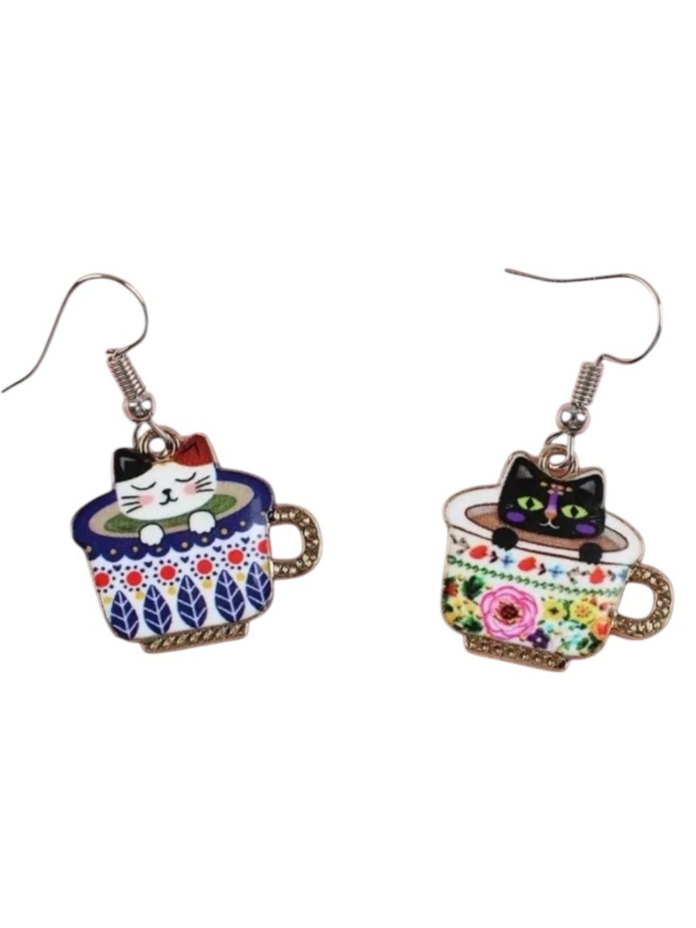 Colorful Cats in Teacup Earrings